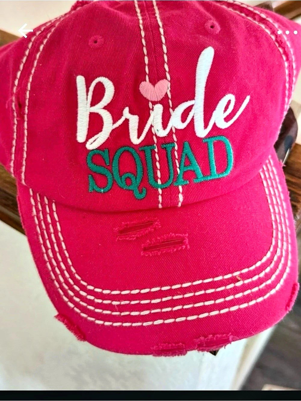 Bride Squad Distressed Baseball Cap Pink & Green